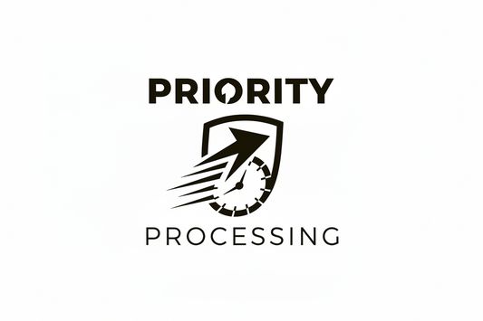 priority processing logo color black and white